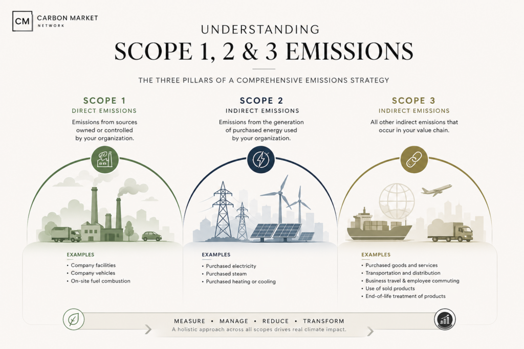 Scope 1, Scope 2, and Scope 3 Emissions diagram